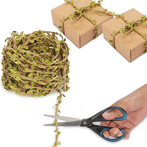 BELLE VOUS Yute con Hojas (4 Rollos) - 131ft Artificial Verde Hojas Tela con Yute Arpillera Cuerda Enredadera - Cuerda Hojas para Manualidades, Decoración del Hogar, Regalos