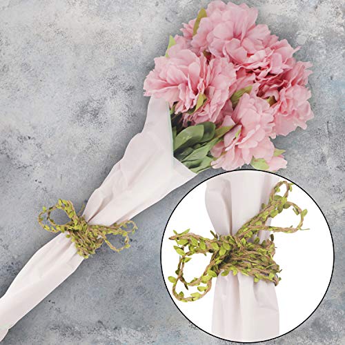 BELLE VOUS Yute con Hojas (4 Rollos) - 131ft Artificial Verde Hojas Tela con Yute Arpillera Cuerda Enredadera - Cuerda Hojas para Manualidades, Decoración del Hogar, Regalos