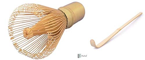 Belleza: Matcha-juego de madera de bambú de escoba de 100 de cerdas de + cuchara de madera de bambú, hecho a mano y muy no, imprescindible para una luz de Matcha la preparación en la bolsa de organza de colour rojo - directamente desde el mayor de!