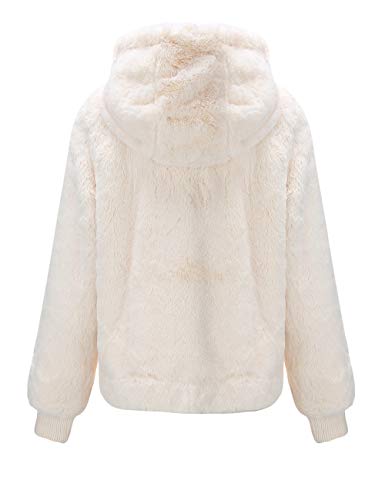 Bellivera - Chaqueta de piel sintética para mujer con 2 bolsillos laterales, el abrigo con capucha blanco XXL
