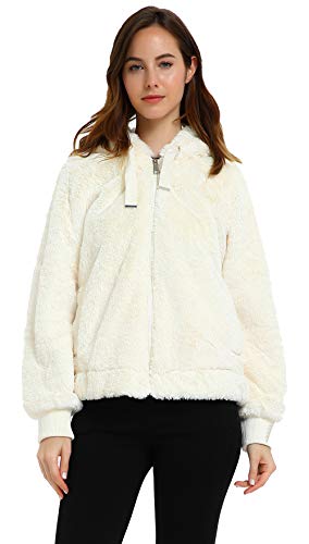 Bellivera - Chaqueta de piel sintética para mujer con 2 bolsillos laterales, el abrigo con capucha blanco XXL