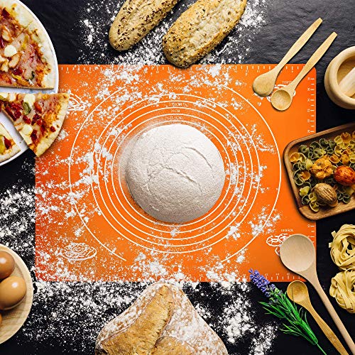 Belmalia Tapete de Silicona para Hornear, Enrollable, Resistente al Calor, para su Pizza, Masa, Fondant, Pasteles, Cocina 50x40cm Naranja