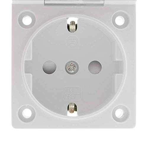 BeMatik - Base de Enchufe schuko empotrable IP44 a Tornillo con Tapa de Color Blanco