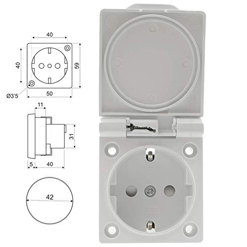 BeMatik - Base de Enchufe schuko empotrable IP44 a Tornillo con Tapa de Color Blanco