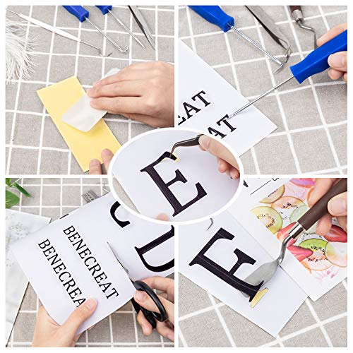 BENECREAT 12PCS Herramientas de Deshierbe de Vinilo de Precision de Acero Inoxidable Herramientas Cricut Incluyendo Tijera, Pinzas, Escardadores, Raspador, Espatula,Regla, Contenedor