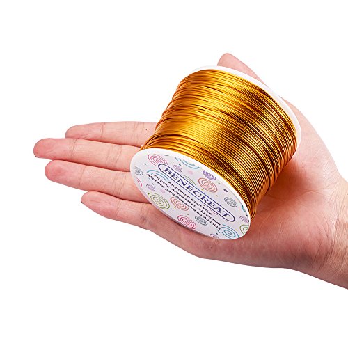 BENECREAT 150m Alambre de Aluminio Anodizado Fabricación de Artesanías Rebordeado Alambre de Artesanía de Aluminio de Color Floral (1mm- Oro)