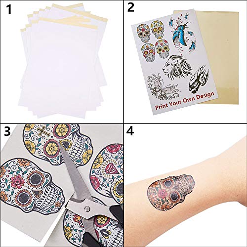 BENECREAT 20 Hojas (Paquete de 10) de Laser DIY A4 Temporal de Papel de Transferencia de Tatuaje Imprimible Personalizado Tatuajes de Halloween
