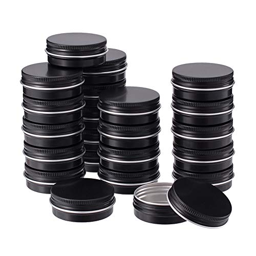 BENECREAT 30 Pack 30ml Latas de estano con Tapa de Rosca, latas Redondas de Aluminio, latas con Tapas de Rosca y Tapas: Ideal para almacenar Especias, Caramelos, te o Regalos (Negro)