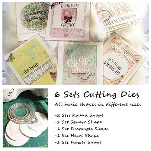 BENECREAT 6 Sets Troquel Metal para Scrapbooking Álbum de Corte Artesanía de Papel DIY - Redondo, Cuadrado, Rectangulo, Corazon, Flor