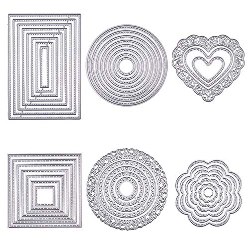 BENECREAT 6 Sets Troquel Metal para Scrapbooking Álbum de Corte Artesanía de Papel DIY - Redondo, Cuadrado, Rectangulo, Corazon, Flor