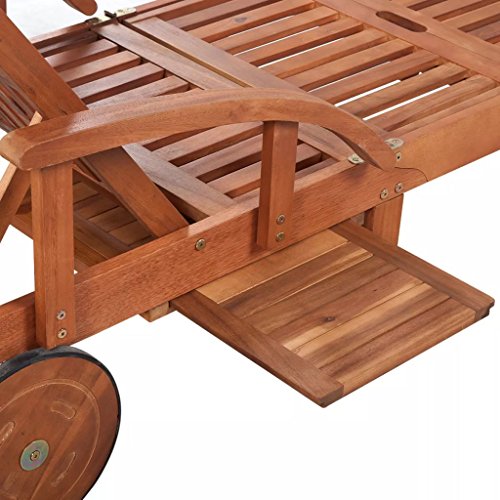 Benkeg Tumbona De Madera Maciza De Acacia 200 X 68 X 30-83 Cm con Ruedas, Clásica Tumbona Tumbona De Exterior Tumbona De Jardín para Jardín, Patio, Porche O Piscina, Ajustable En 5 Posiciones