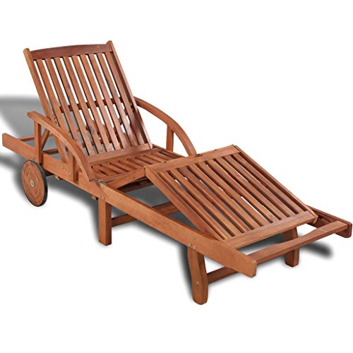 Benkeg Tumbona De Madera Maciza De Acacia 200 X 68 X 30-83 Cm con Ruedas, Clásica Tumbona Tumbona De Exterior Tumbona De Jardín para Jardín, Patio, Porche O Piscina, Ajustable En 5 Posiciones