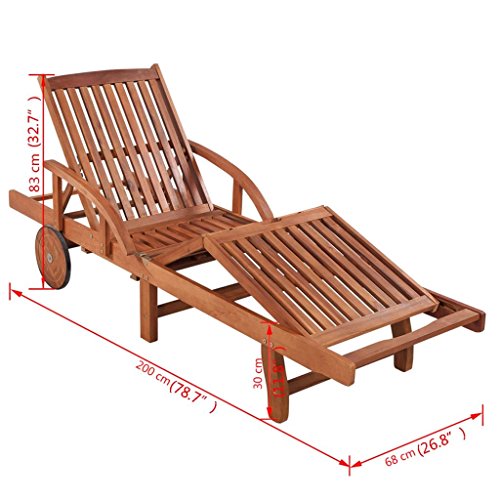 Benkeg Tumbona De Madera Maciza De Acacia 200 X 68 X 30-83 Cm con Ruedas, Clásica Tumbona Tumbona De Exterior Tumbona De Jardín para Jardín, Patio, Porche O Piscina, Ajustable En 5 Posiciones