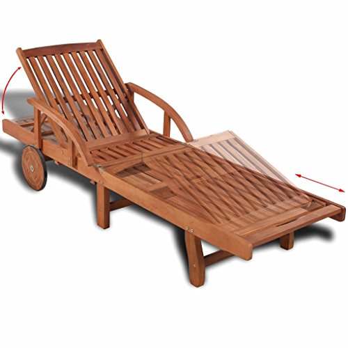 Benkeg Tumbona De Madera Maciza De Acacia 200 X 68 X 30-83 Cm con Ruedas, Clásica Tumbona Tumbona De Exterior Tumbona De Jardín para Jardín, Patio, Porche O Piscina, Ajustable En 5 Posiciones