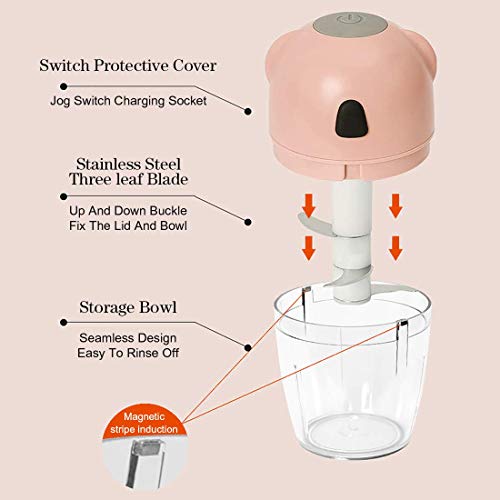 Benooa Procesador de Alimentos Pequeño Eléctrico,Mini Picador de Alimentos Portátil,Picadores de Especias Inalámbricos para Verduras, Cebolla, Ajo,Comida para Bebés (Pink)