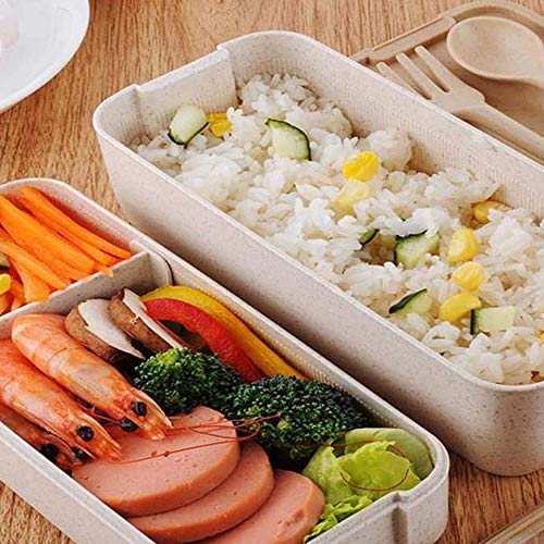 Bento Box a Prueba de Fugas,Bento Box de Estilo Japonés,Lonchera de Silicona, Lonchera con Compartimentos,Creative Bento Box,con Cubiertos,Adecuado para Estudiantes,Camping,Picnic (Beige, 3 Pisos)