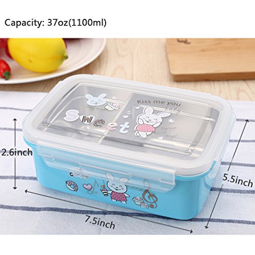bento box,fiambreras para niños,Caja Bento de acero inoxidable - Fiambrera con 2 compartimentos - A prueba de fugas, apta para lavavajillas
