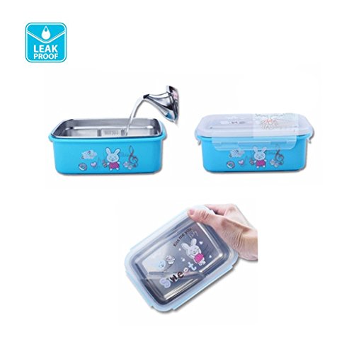 bento box,fiambreras para niños,Caja Bento de acero inoxidable - Fiambrera con 2 compartimentos - A prueba de fugas, apta para lavavajillas