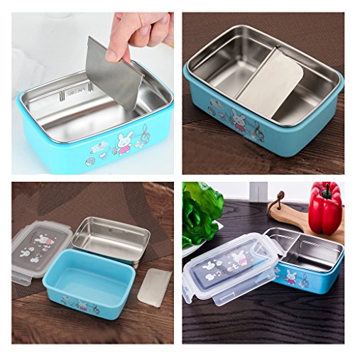 bento box,fiambreras para niños,Caja Bento de acero inoxidable - Fiambrera con 2 compartimentos - A prueba de fugas, apta para lavavajillas