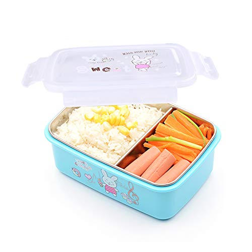 bento box,fiambreras para niños,Caja Bento de acero inoxidable - Fiambrera con 2 compartimentos - A prueba de fugas, apta para lavavajillas