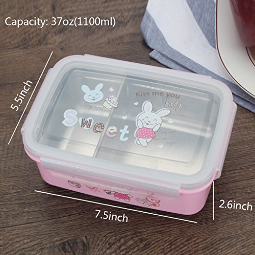 bento box,fiambreras para niños,Caja Bento de acero inoxidable - Fiambrera con 2 compartimentos - A prueba de fugas, apta para lavavajillas