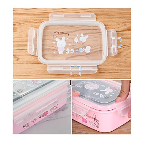 bento box,fiambreras para niños,Caja Bento de acero inoxidable - Fiambrera con 2 compartimentos - A prueba de fugas, apta para lavavajillas