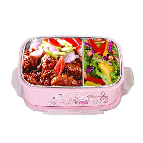 bento box,fiambreras para niños,Caja Bento de acero inoxidable - Fiambrera con 2 compartimentos - A prueba de fugas, apta para lavavajillas