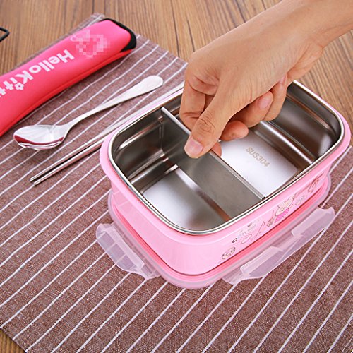 bento box,fiambreras para niños,Caja Bento de acero inoxidable - Fiambrera con 2 compartimentos - A prueba de fugas, apta para lavavajillas
