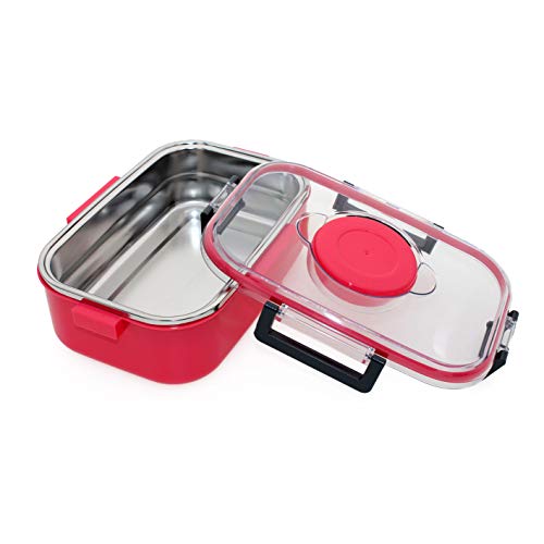BERELA HOME LUNCHLY Fiambrera Acero Inoxidable Hermética con Salsera, Fiambrera Libre de BPA, Recipientes de Acero Inoxidable y Silicona, Caja de Almuerzo Apta para Lavavajillas de 900mL