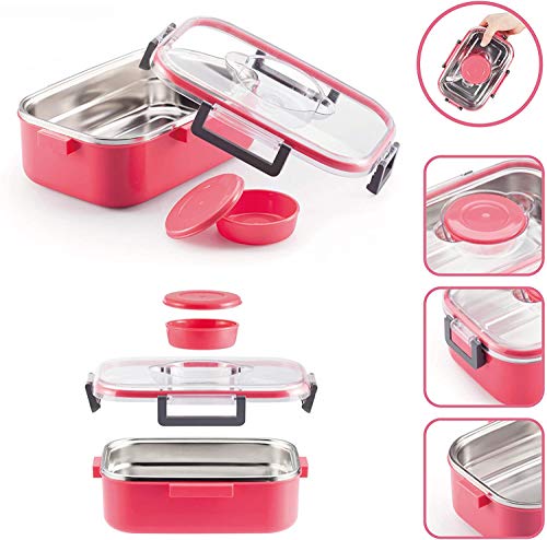 BERELA HOME LUNCHLY Fiambrera Acero Inoxidable Hermética con Salsera, Fiambrera Libre de BPA, Recipientes de Acero Inoxidable y Silicona, Caja de Almuerzo Apta para Lavavajillas de 900mL