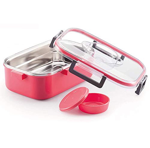 BERELA HOME LUNCHLY Fiambrera Acero Inoxidable Hermética con Salsera, Fiambrera Libre de BPA, Recipientes de Acero Inoxidable y Silicona, Caja de Almuerzo Apta para Lavavajillas de 900mL