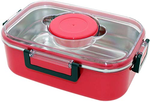 BERELA HOME LUNCHLY Fiambrera Acero Inoxidable Hermética con Salsera, Fiambrera Libre de BPA, Recipientes de Acero Inoxidable y Silicona, Caja de Almuerzo Apta para Lavavajillas de 900mL