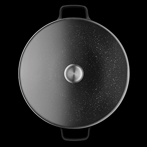 BergHOFF - Wok antiadherente con revestimiento de cerámica para inducción, con tapa de cristal, 32 cm, aluminio fundido, negro, 40 x 33 x 16,5 cm