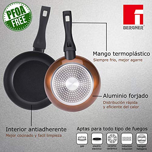 Bergner classic Set 2pcs sartenes 20+24 aluminio forjado inducción Brown Neon acero inoxidable, Marrón