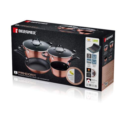 Bergner Q2915 Set 6pc batería de cocina aluminio forjado, inducción, Marrón