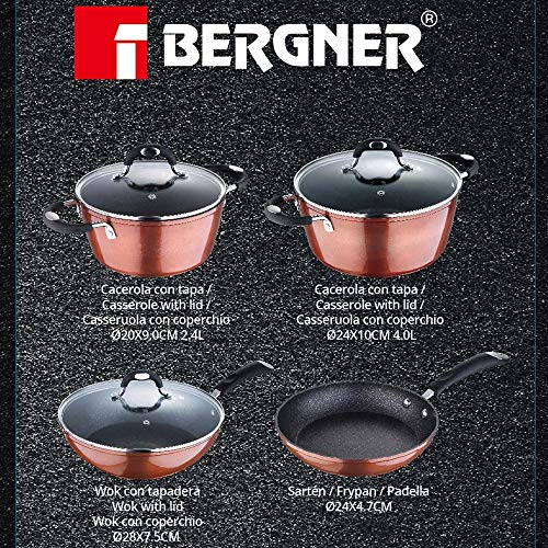 BERGNER Q2916 Set 7pc batería de cocina aluminio forjado, inducción, Marrón