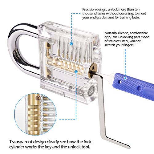 Bestcool Cerraduras de entrenamiento, herramientas para abrir cerraduras de 12 piezas con 6 bolsas transparentes de práctica para candado y cavas, kit de cerradura profesional