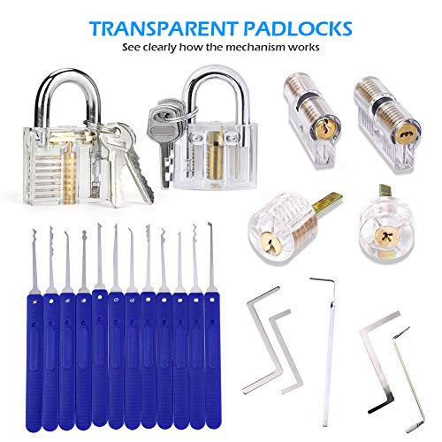 Bestcool Cerraduras de entrenamiento, herramientas para abrir cerraduras de 12 piezas con 6 bolsas transparentes de práctica para candado y cavas, kit de cerradura profesional
