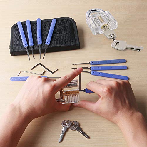 Bestcool Cerraduras de entrenamiento, herramientas para abrir cerraduras de 12 piezas con 6 bolsas transparentes de práctica para candado y cavas, kit de cerradura profesional