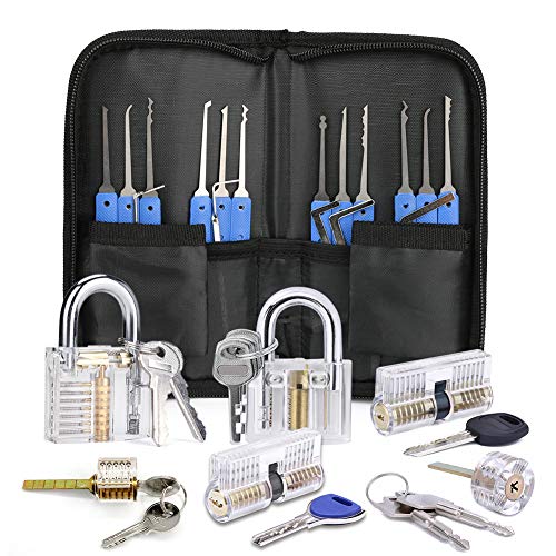 Bestcool Cerraduras de entrenamiento, herramientas para abrir cerraduras de 12 piezas con 6 bolsas transparentes de práctica para candado y cavas, kit de cerradura profesional