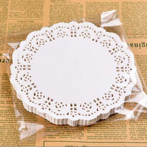 BESTOMZ 100 piezas Blonda Papel de Doilies encaje para tartas de boda Blanco 6.5 pulgadas