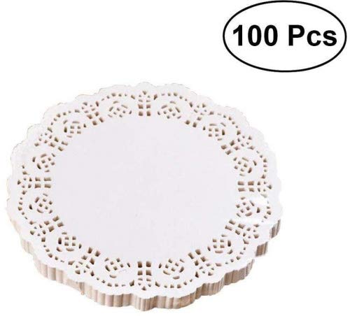 BESTOMZ 100 piezas Blonda Papel de Doilies encaje para tartas de boda Blanco 6.5 pulgadas