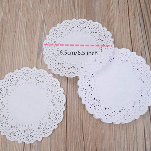 BESTOMZ 100 piezas Blonda Papel de Doilies encaje para tartas de boda Blanco 6.5 pulgadas