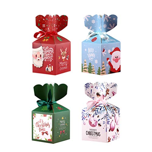 BESTONZON 12 cajas de papel para regalo de Navidad para cupcakes o caramelos de Navidad, cajas de manzana, cajas de caramelos, 3 unidades de cada color, papel, 4 colores., Talla 1