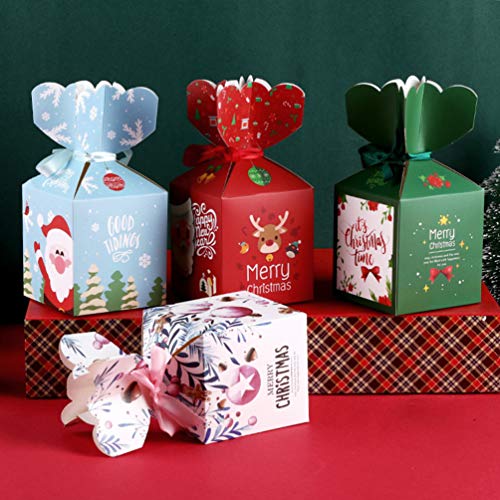 BESTONZON 12 cajas de papel para regalo de Navidad para cupcakes o caramelos de Navidad, cajas de manzana, cajas de caramelos, 3 unidades de cada color, papel, 4 colores., Talla 1
