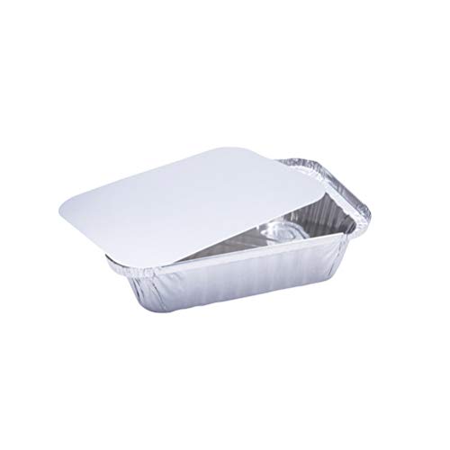 BESTonZON Bandejas Grandes Desechables de Papel de Aluminio con Tapa para Horno Profundidad Media 30 Unidades 650 ml