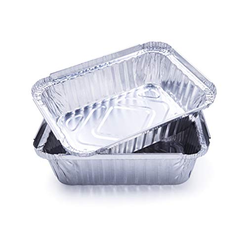 BESTonZON Bandejas Grandes Desechables de Papel de Aluminio con Tapa para Horno Profundidad Media 30 Unidades 650 ml