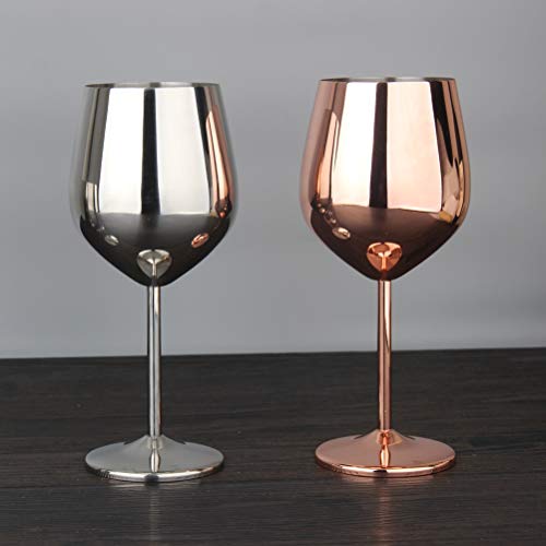 Bestonzon - Copas de vino con tallo de acero inoxidable irrompibles con copas de vino (chapado en cobre)