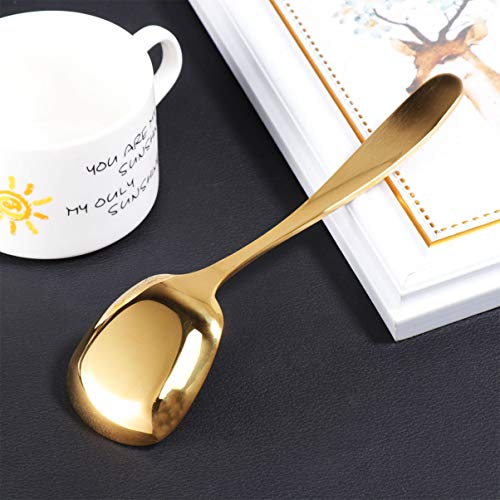 BESTONZON - Cuchara grande de acero inoxidable para servir postres, helados, nata, café, té (dorado, grande)