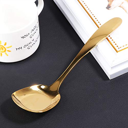 BESTONZON - Cuchara grande de acero inoxidable para servir postres, helados, nata, café, té (dorado, grande)
